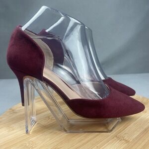 H&M Womens Burgundy Suede Pointed Toe DOrsay Heels Stiletto Pumps Size 37 6.5 US
